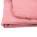 Kocyk Muślinowy 50 x 75 cm + podusia Miś Premium - Retro pink