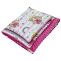 Kocyk 75 x 100 cm + podusia - Księżniczki / Minky malinowy