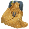 Kocyk do fotelika Muślinowy z uszkami Premium bez wypełnienia - Kotki musztardowe