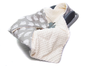 Kocyk do fotelika - Sowy szare / Minky kremowy