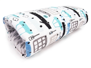 Poduszka do karmienia na rękę Minky -  Autka białe / Minky jasny szary