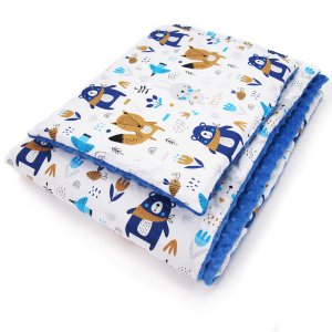 Kocyk 50 x 75 cm + podusia - Las granatowy / Minky chabrowy