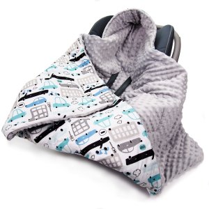 Kocyk do fotelika - Autka białe / Minky szary