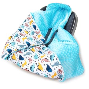 Kocyk do fotelika - Jurassic park biały / Minky turkus