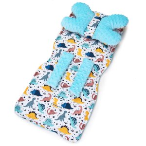 Wkladka komplet do wózka - Jurassic park biały / Minky turkus