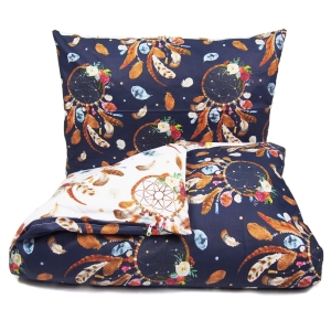 Pościel 140 x 200  - Łapacz snów biały / Łapacz snów granatowy