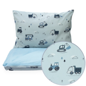 Pościel 100 x 160 cm  - Koparki szare / niebieski