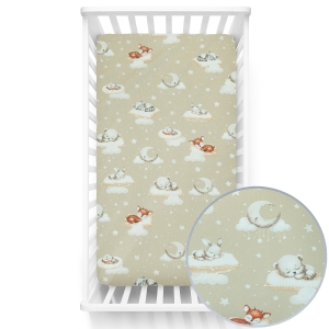 Prześcieradło 110 x 58 cm - Śpiące zwierzątka beżowe