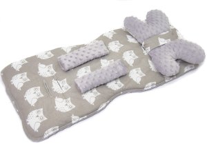 Wkladka komplet do wózka - Sowy szare / Minky j.szary