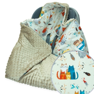 Kocyk do fotelika - Kotki kolorowe / Minky kawowy