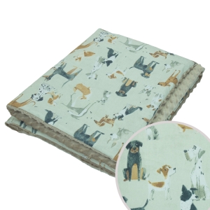 Kocyk 135 x 100 cm bez poduszki - Psia rodzina / Minky kawowy