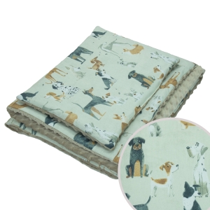 Kocyk 135 x 100 cm + podusia - Psia rodzina / Minky kawowy