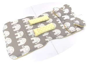 Wkladka komplet do wózka - Słoniki szare / Minky kremowy