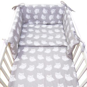 Pościel 120 x 90 + ochraniacz - Sowy szare