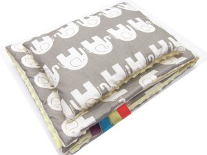 Kersitn Kocyk 75 x 100 cm + podusia - Słoniki szare / Minky kremowy