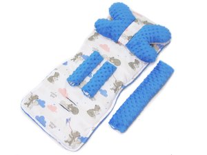 Wkladka komplet do wózka + pałąk - Miś chmurka / Minky chabrowy