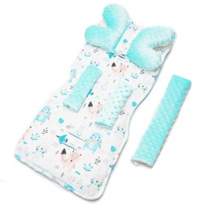 Wkladka komplet do wózka + pałąk - Las / Minky miętowy