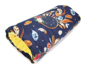 Poduszka do karmienia na rękę Minky - Łapacz snów granatowy / Minky żółty