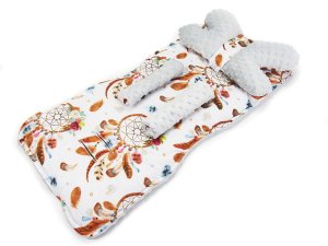 Wkladka komplet do wózka - Łapacz snów biały / Minky jasny szary