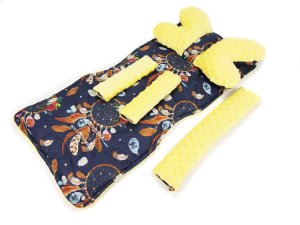 Wkladka komplet do wózka + pałąk - Łapacz snów granatowy / Minky żółty