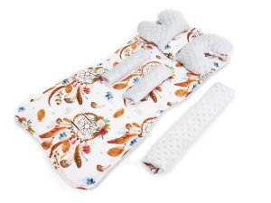 Wkladka komplet do wózka + pałąk - Łapacz snów biały / Minky jasny szary