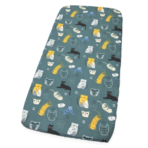 Prześcieradło 120 x 60 - Kotki z mlekiem zielone