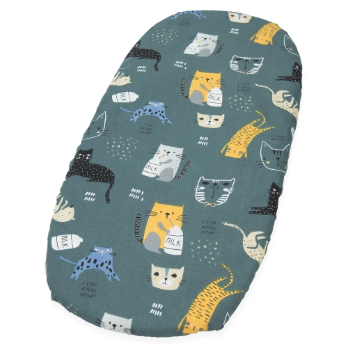 Prześcieradło do gondoli 80 x 38 cm - Kotki z mlekiem zielone