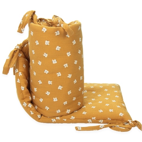 Ochraniacz na łóżeczko muślinowy Premium - Kotki musztardowe