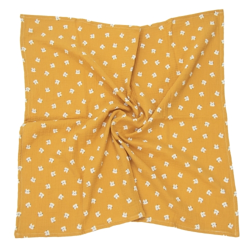 Pieluszka / okrycie muślinowe 120x120 cm Premium - Kotki musztardowe