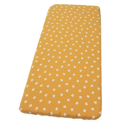 Prześcieradło 52x89 cm muślinowe Premium - Kotki musztardowe