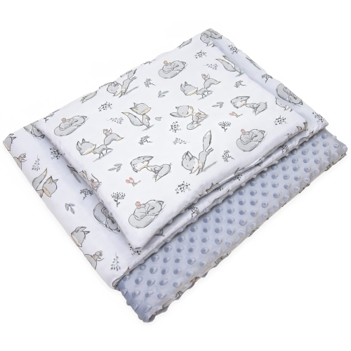 Kocyk 135 x 100 cm + podusia - Liski szare / Minky szary