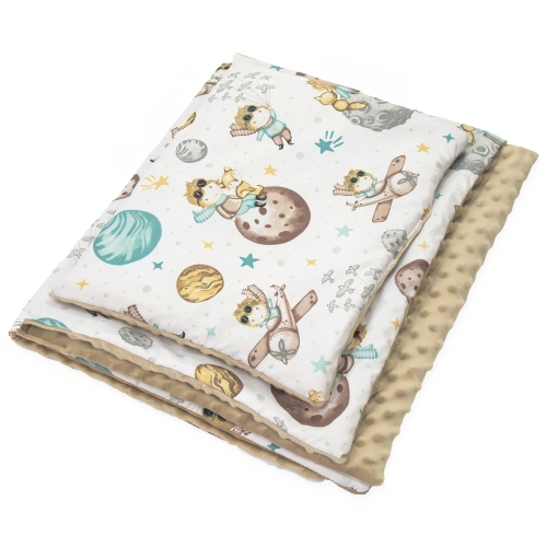 Kocyk 135 x 100 cm + podusia - Mały książę / Minky kawowy