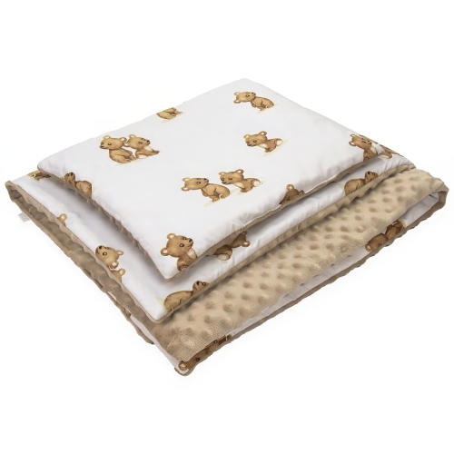 Kocyk 135 x 100 cm + podusia - Teddy / Minky kawowy