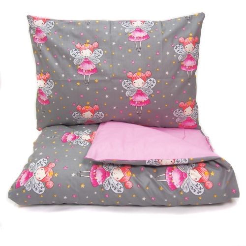 Pościel 140 x 200  - Wróżki szare / różowy