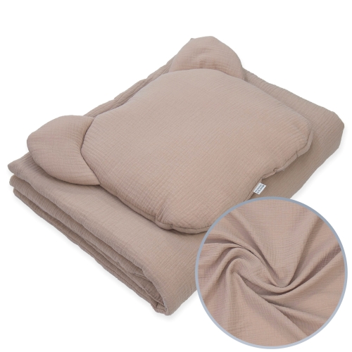 Kocyk Muślinowy 50 x 75 cm + podusia Miś Premium - Cocoa