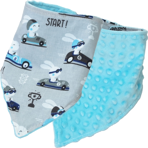 Śliniak / apaszka - Króliczki szare / Minky turkus