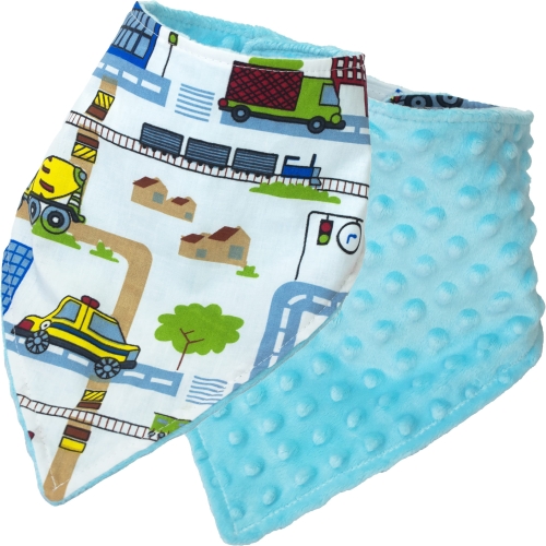 Śliniak / apaszka - Samochodziki / Minky turkus