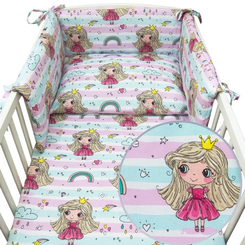 Pościel 120 x 90 + ochraniacz - Księżniczki