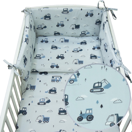 Pościel 120 x 90 + ochraniacz - Koparki szare