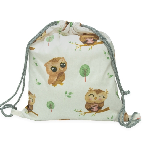 Plecak / Worek bawełniany - Sowy beżowe