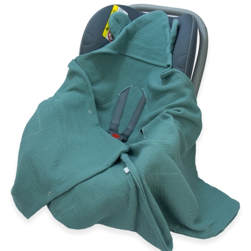 Kocyk do fotelika Muślinowy z uszkami Premium bez wypełnienia - Emerald