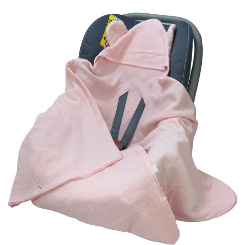 Kocyk do fotelika Muślinowy z uszkami Premium bez wypełnienia - Baby pink