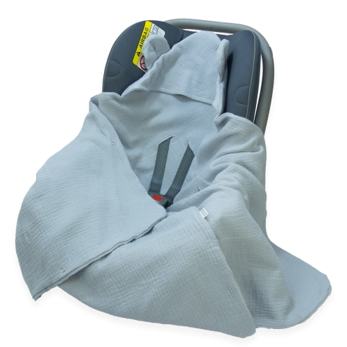 Kocyk do fotelika Muślinowy z uszkami Premium bez wypełnienia - Silver