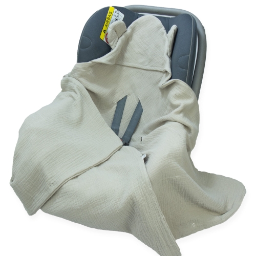 Kocyk do fotelika Muślinowy z uszkami Premium bez wypełnienia - Sand