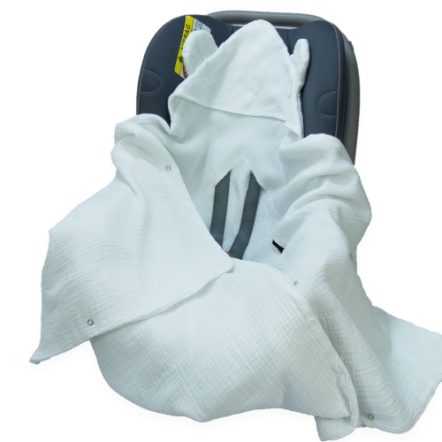 Kocyk do fotelika Muślinowy z uszkami Premium bez wypełnienia - White