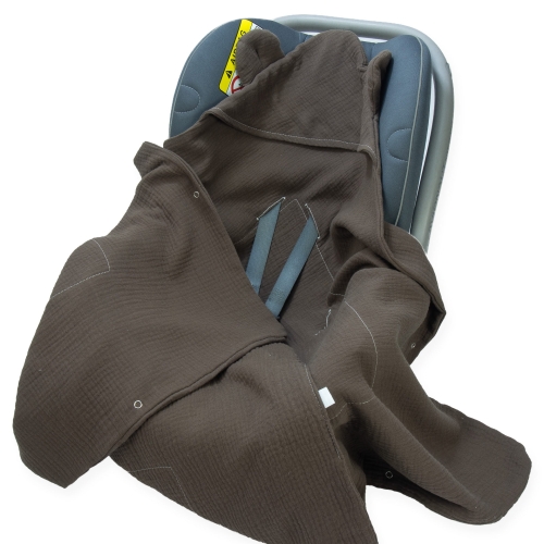 Kocyk do fotelika Muślinowy z uszkami Premium bez wypełnienia - Chocolate