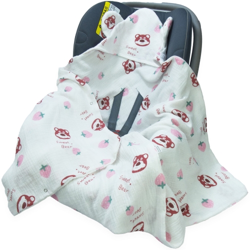 Kocyk do fotelika Muślinowy z uszkami Premium bez wypełnienia - Sweet Bear