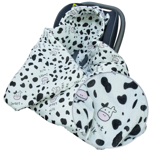 Kocyk do fotelika Muślinowy z uszkami Premium - Sweet Milk