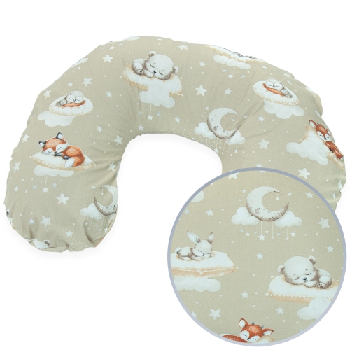 Poszewka na poduszkę rogal - Śpiące zwierzątka beżowe