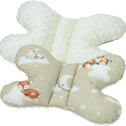 Poduszka Motylek - Śpiące zwierzątka beżowe / Minky kremowy